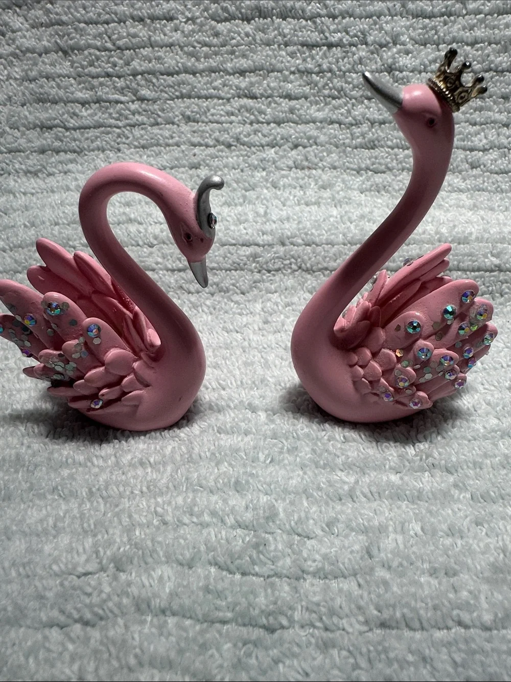 Pink Decorative Swan Figurines with Crown & Rhinestones- Home Accents